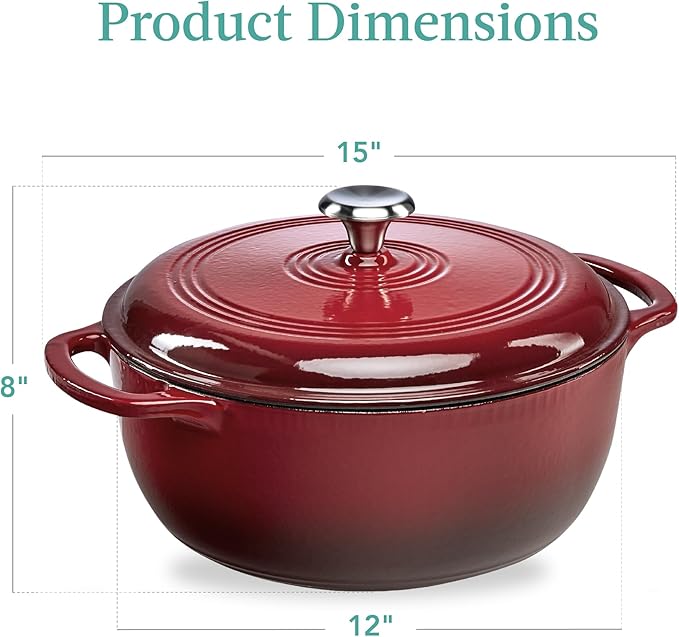 Best Choice Products 7.5 Quart Enamel Cast-Iron Round Dutch Oven, Family Style Heavy-Duty Pre-Seasoned Cookware for Home, Kitchen, Dining Room, Oven Safe w/Lid, Dual Handles - Red
