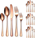20 Pieces Rose Gold Flatware Set for 4 Person Luxury Stainless Steel Cutlery Forks Knives Spoons Modern Eating Utensils Double Line Edges Handle
