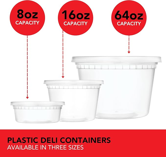 Stock Your Home 64 oz Plastic Deli Containers with Lids (8 Pack), Half Gallon Reusable Freezer Containers, Disposable Food Storage Containers with Lids, To Go Soup, Microwave Safe