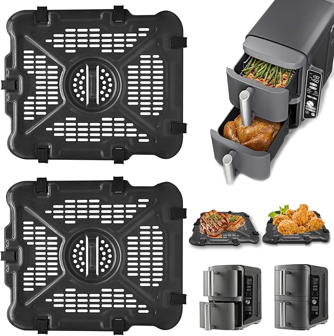 GWY Air Fryer Tray for Ninja SL201 SL401 SL451 Double Stack XL 2-Basket Air Fryer, 2 Packs Replacement Air Fryer Crisper Plate Grill Pan Grill Plate Accessories with Rubber Bumpers, Dishwasher Safe