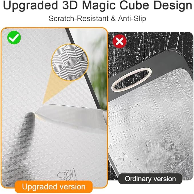 Titanium Cutting Board for Kitchen-2 in 1 Double Sided Pure Large Cutting Board with Magic Cube Texture & 2 Stainless Steel Finger Guards, Non-Slip, Scratch-Resistant, Dishwasher Safe