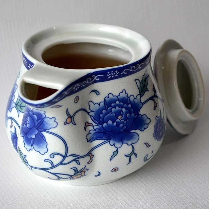 Teapot 500ml Blue White Peony Flower Porcelain Kettle Stainless Infuser (Mudan Flower 500ml)