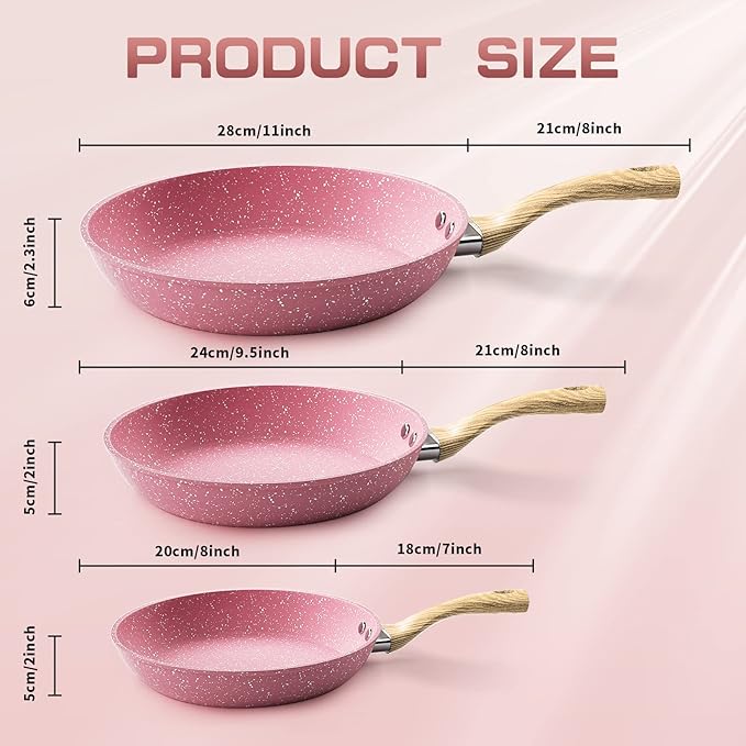 Innerwell 8-Inch Pink Nonstick Egg Pan, PFOA-Free Stone Cookware Skillet, Induction Compatible