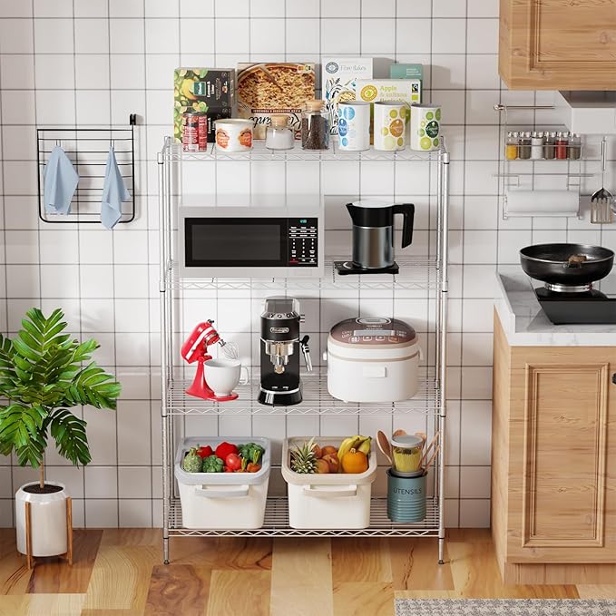 4-Shelf Storage Shelves Metal Shelving Unit NSF Garage Storage Rack Adjustable Wire Shelves Organizer for Kitchen Closet Basement, 800 LBS Capacity, 35.4" L x 13.3" W x 53.7" H, Chrome