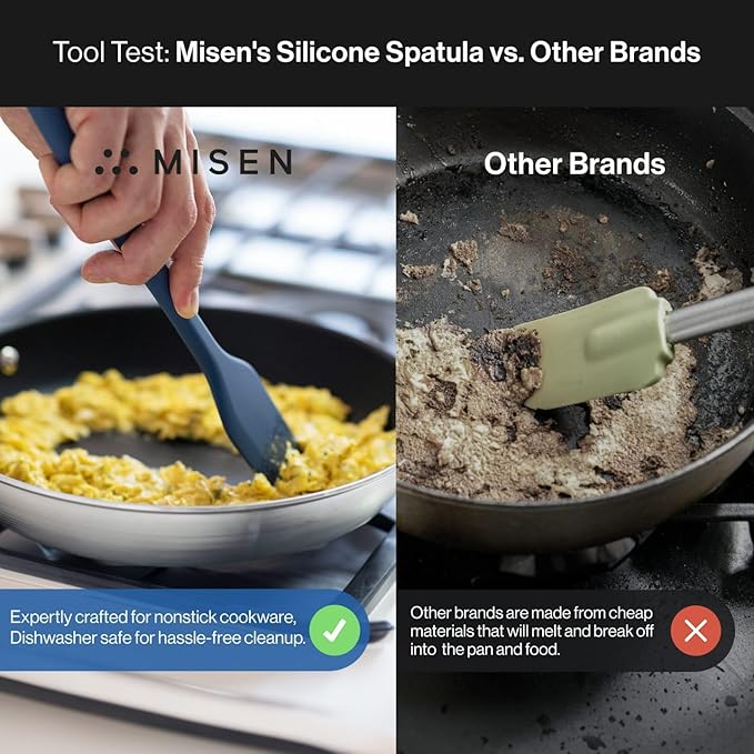Misen Nonstick-Safe Silicone Spatula - Dishwasher Safe, Heat Resistant - Versatile Professional-Grade Kitchen Tool for Pancakes, Eggs, and Baking - Strong, Flexible, Durable Rubber Utensil - Blue