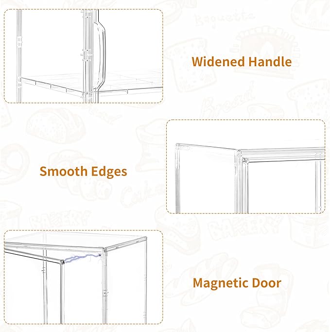 Bakery Pastry Display Case 3 Layer Large Clear Bread Box For Kitchen Countertop Bread Storage For Homemade Bread, 10.6" L x 8.7" W x 14.2" H, 1 Pack