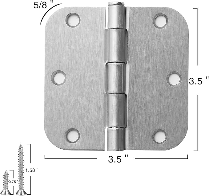 100 Pack Door Hinges Satin Chrome 3.5 Inch 5/8" Radius 3 1/2 Interior Hinge Like Brushed Nickel 3.5" Rounded Bifold Standard Bedroom Indoor for Doors Dorm Indoor Garage Factory Apartment Decor