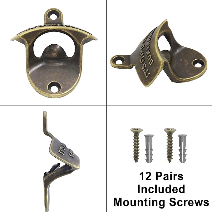 12 PCS Bottle Opener Wall Mounted Vintage IT'S FIVE O'CLOCK SOMEWHERE Mountable Beer Bottle Cap Opener Bulk for DIY