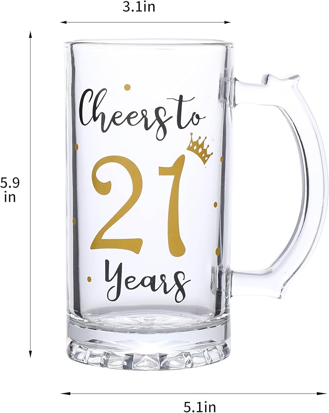 21th Birthday Gift，Men and Women Cheering 21th Birthday Beer Mugs，Cheers to the 21th Anniversary Beer Glass，21th Birthday Party Wedding Anniversary Decorative Gift, 18 Ounce (Cheers to 21 Years)