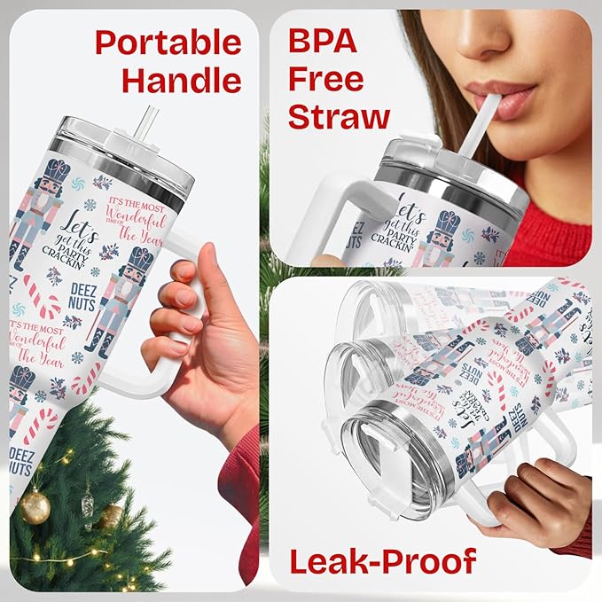 34HD Christmas Gifts for Women, Movie Tumbler 40 Oz with Handle, Coffee Travel Cup, Xmas Coffee Mug, Movie Lovers Gifts