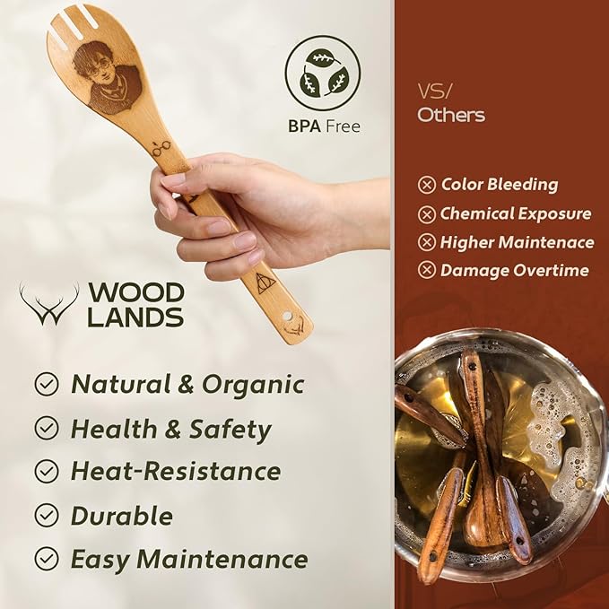 Harry Gifts for All Potter Fans Wooden Spoons for Cooking - 6-Piece Wooden Utensil Set with Spatulas & Spoons, Heat-Resistant, Eco-Friendly Kitchen Utensils for Non-Stick Cookware