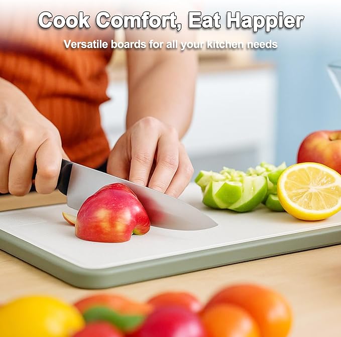 VOCOSTE Double-Sided Stainless Steel Cutting Board, Hygienic Kitchen Board for Meat, Fruits & Vegetables, Dishwasher Safe, Families with Children and Elderly, Green