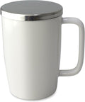 FORLIFE Dew Glossy Finish Brew-In-Mug with Basket Infuser & "Mirror" Stainless Lid 18 oz., White