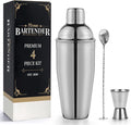 Premium Mixology Cocktail Shaker Set | 4 Piece Bar Tool Set, Silver Bar Set Cocktail Shaker Set for Drink Mixing - Includes Martini Shaker, Jigger, Bar Mixer Spoon + Free Cocktail Recipes | Gift Idea