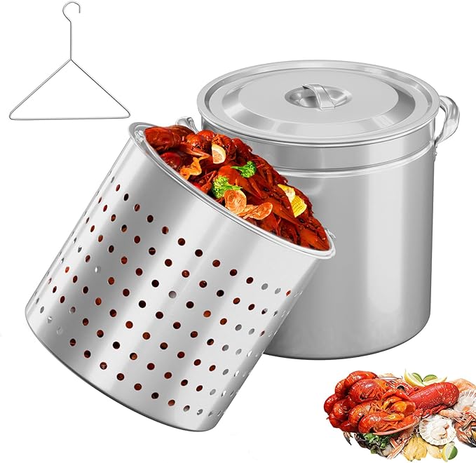 Bonnlo 50QT Turkey Fryer Pot with Steamer Basket, Lid & Lifting Hook, Stainless Steel Seafood Boil-Pot for Lobster, Crab & Shrimp, Heavy-Duty Deep Stockpot for Outdoor Boiling, Cooking & Frying