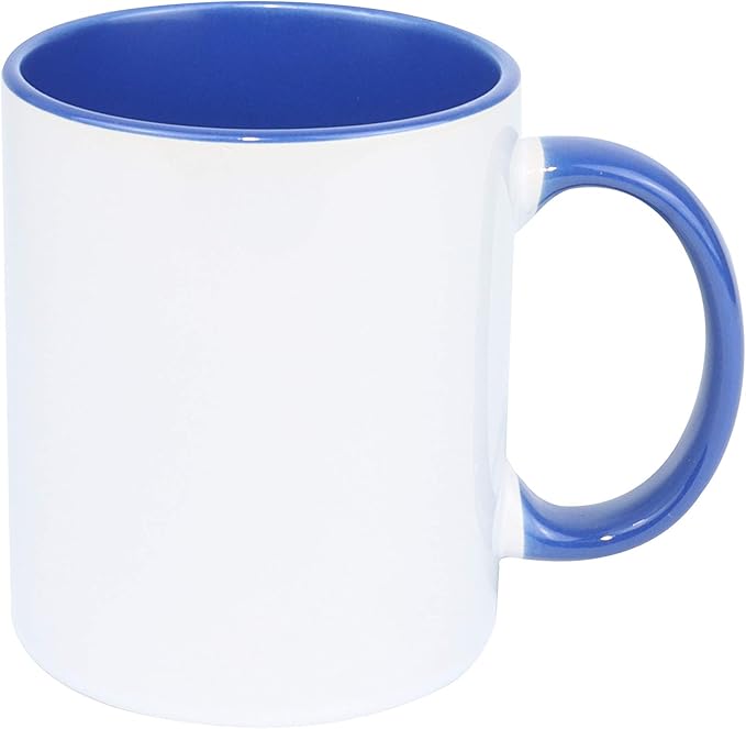 11oz White Ceramic Sublimation Coffee Mug With Solid Colors Inside and Handle, Mixed 6 Colors Option #2 of Blue, Dark Red, Hunter Green, Orange, Purple and Turquoise, Case of 12