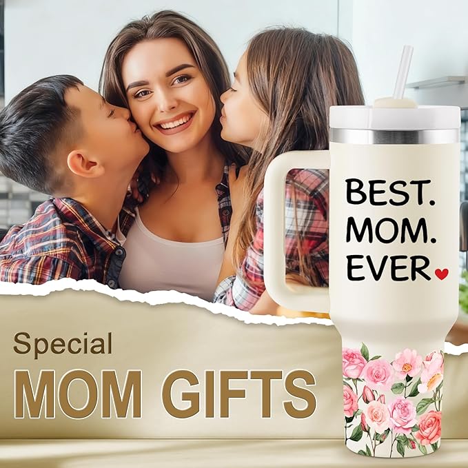 Gifts for Mom Christmas Gifts for Mom Best Moms Gift from Daughter Son Moms Birthday Gift Ideas Mother Gift for Mothers Day Christmas 40oz Travel Cup Insulated Tumbler with Lid & Straw
