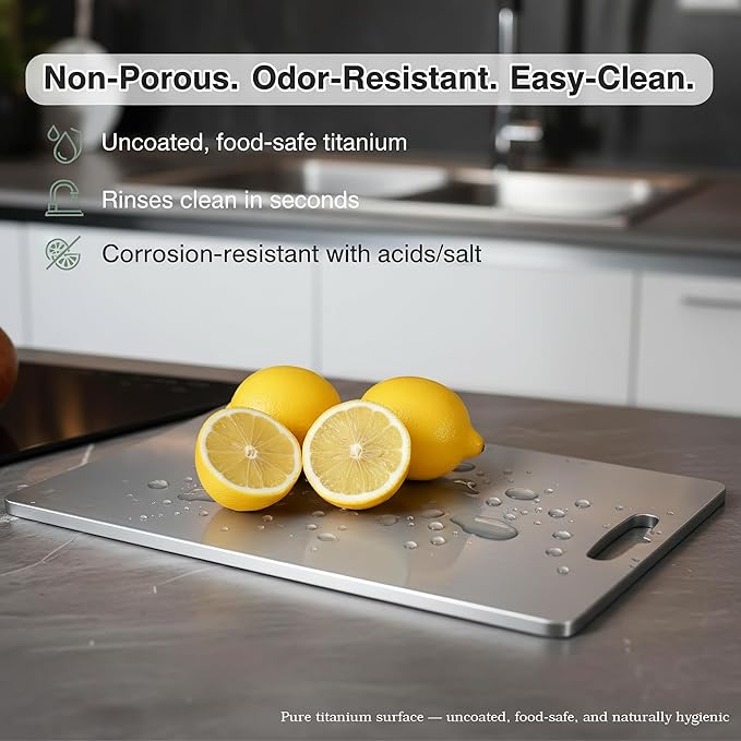 16x11 Titanium Cutting Board 2mm Thick. 100% Pure Titanium Cutting Board, Stays Flat & Odor-resistant, Non-porous, Dishwasher-safe, Reversible - Multi-use: Pastry, Prep & Serve, Bbq.