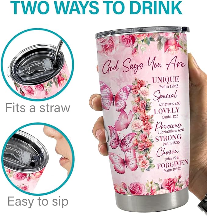 SANDJEST Inspirational Gifts for Women Gods Say You Are Tumbler 20oz Stainless Steel Insulated Coffee Travel Cup Mug Motivational Christian Gift for Women Birthday Christmas