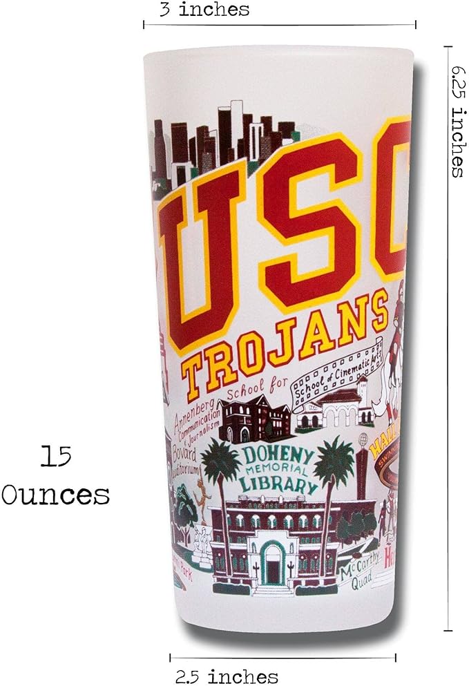 Catstudio Drinking Glass, University of Southern California Glass Cup for Kitchen, 15oz Dishwasher Safe Tumbler for USC Alumni