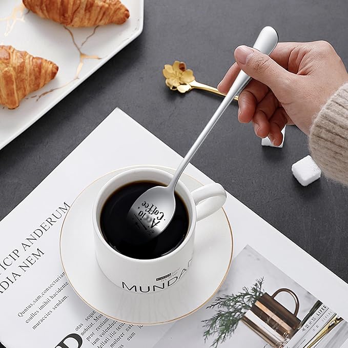 Funny Engraved Stainless Steel Spoon, Coffee and Ice Cream Spoon for Coffee Lovers, Bookworms, Birthdays, Valentine's Day, Christmas Gifts