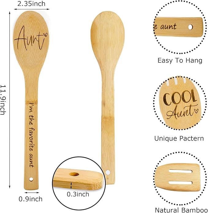 Gifts for Aunt,Aunt Gifts From Niece,Nephew,Birthday Gifts for Aunt, New Aunt,Auntie,To Be Aunt,Aunt Announcement,Promoted To Aunt,Best Aunt Ever Gifts,Great Aunt Gifts,5PCS Aunt Wooden Cooking Spoons