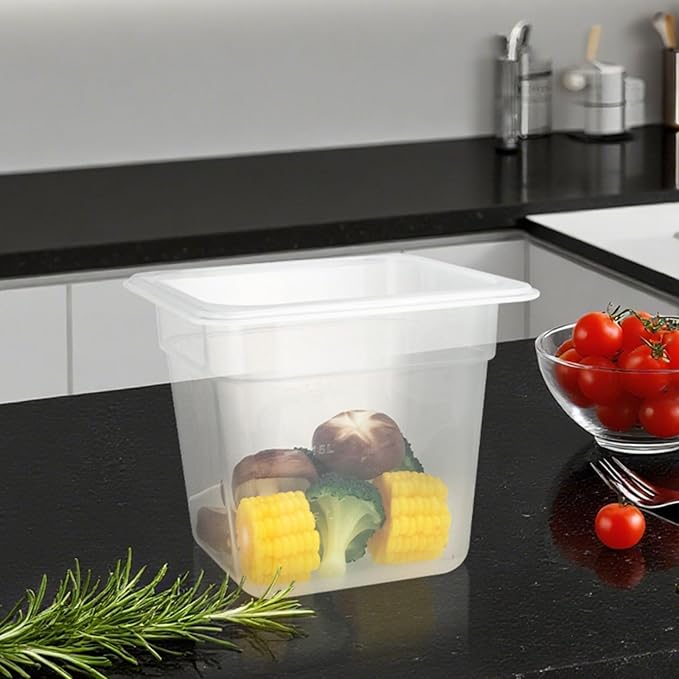 6-Pack Food Pan with Lids, 1/6 Size Food Storage Containers for homes, schools, restaurants, hotels Meal Prep, -40℉-160℉, Stackable, Freezer-Safe (1/6 size 6 inch deep, 2.22L/2.35QT)