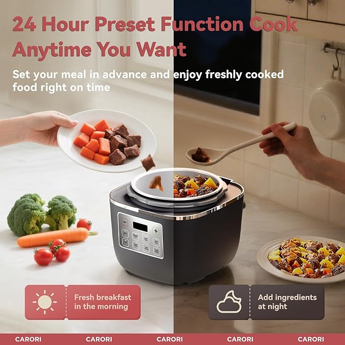 Electric Pressure Cooker 3QT, 8-Function Compact Multi-Cooker with Ceramic Nonstick Pot for Saute, Pressure Cook, Slow Cook, Meat Stew, Rice, Delay Start, Keep Warm, Safe Venting, Gray