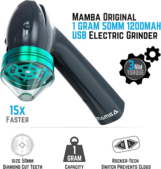 Mamba Electric Herb Grinder – USB Rechargeable Spice Grinder, 1g Portable Metal Grinder for Herbs, Quick & Easy-to-Use Spice Mill for Kitchen