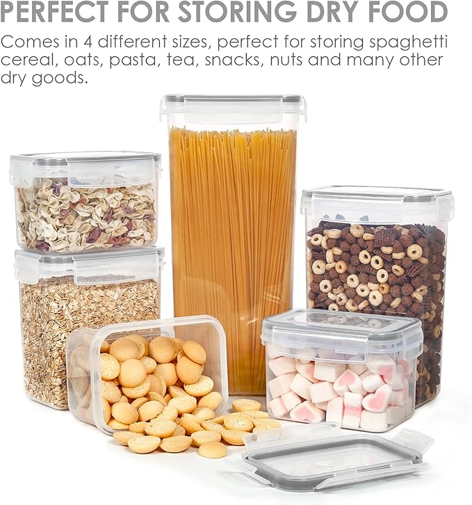 Vtopmart Airtight Food Storage Containers with Lids, 24 pcs Plastic Kitchen and Pantry Organization Canisters for Cereal, Dry Food, Flour and Sugar, BPA Free, Includes 24 Labels，Gray