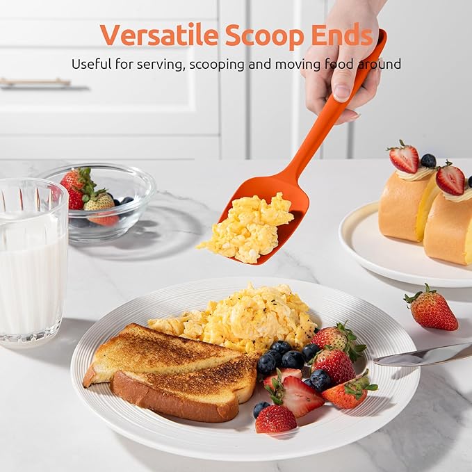 U-Taste Flat Spatula & Spoon Spatula: 11.38in 600ºF Heat Resistant Silicone Bowl Scraper, Flexible Rubber Kitchen Cooking Mixing Utensil with Upgraded Non-Stick Surface (Set of 2, Orange)