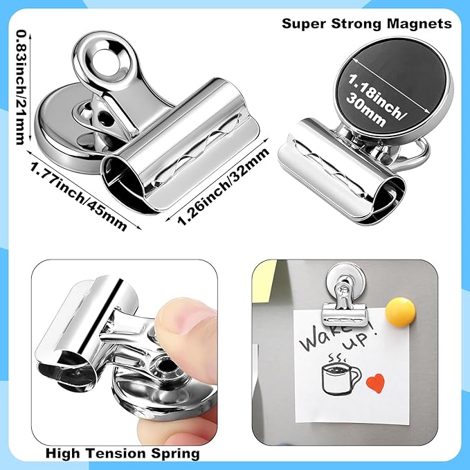 18 Pcs Magnetic Clips 1.26 Inch Metal Heavy Duty Refrigerator Magnet Clips with Box for Whiteboard Fridge Photo Displays Office School Classroom, Sliver