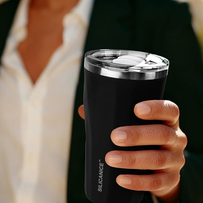 20oz Soft Touch Diamond Tumbler - Double Wall Stainless Steel Vacuum Insulated Coffee Cup With Detachable Slider Lid | BPA Free, Dishwasher Safe, Thoughtful Gift for Her - Black