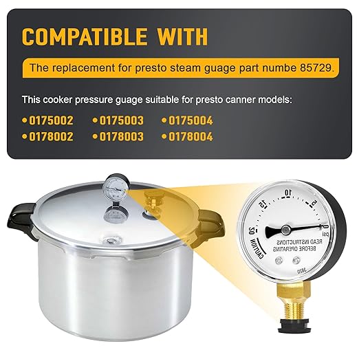 85729 Pressure Canner Steam Gauge Replacement for Presto Pressure Cooker Gauge Parts Fits Models 0175002 0175003 0175004 0178002 0178003 0178004 Pressure Canner Gauges