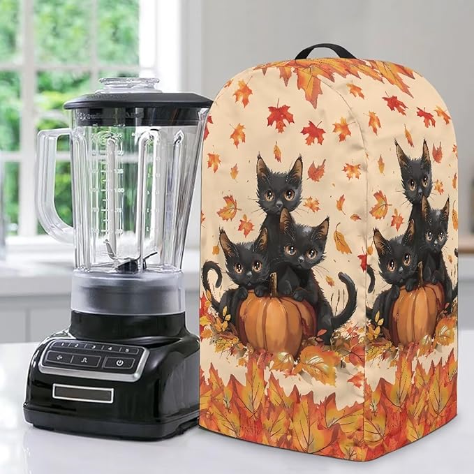 Pumpkins Black Cats Kitchen Blender Dust Cover Food Processor Dust Protection with Top Handle Small Appliance Coffee Maker Juicer Cover Thanksgiving Day Decor