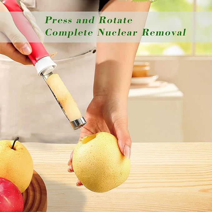 Telescopic Fruit and Vegetable Peeling Machine Multi functional Stainless Steel Apple Peeler Apple Core Remover 2-in-1 Household Kitchenware (Red)