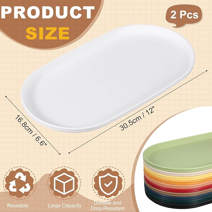 uxcell 2Pcs Fast Food Serving Trays, 12x6.6 Oval Reusable Restaurant Serving Trays for Kitchen Restaurant Coffee Fruit Burger Lunch Dessert, White