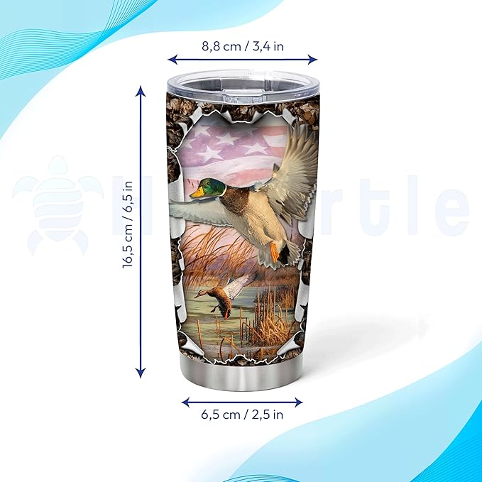 Hyturtle Personalized Stainless Steel Tumblers 20Oz, 30Oz With Lid - Mallard Duck Hunting Camo Tumbler Cup with Lid, Double Wall Vacuum Thermos Insulated, Gifts For Women, Men, Christmas, Birthday