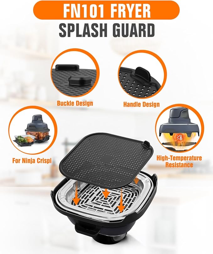 2-PCS Air Fryer Heat Resistant Mat & Splatter Shield for Ninja Crispi Air Fryers,Silicone Heat Mat & Splatter Guard for Ninja Crispi Accessories Splashes and Portable Kitchen -&Black (Sky Blue)