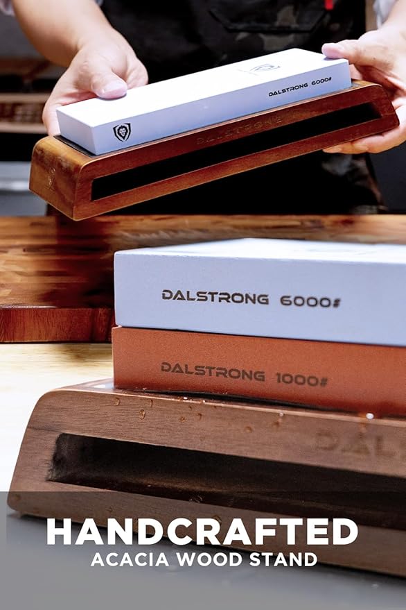 DALSTRONG Premium Whetstone Kit - #1000/#6000 Knife Sharpening Kit - Extra Large Grit Stones - Top-Grade Corundum - Thick Knife Sharpening Stone - Hand Crafted Acacia Wood - Whetstone Knife Sharpener