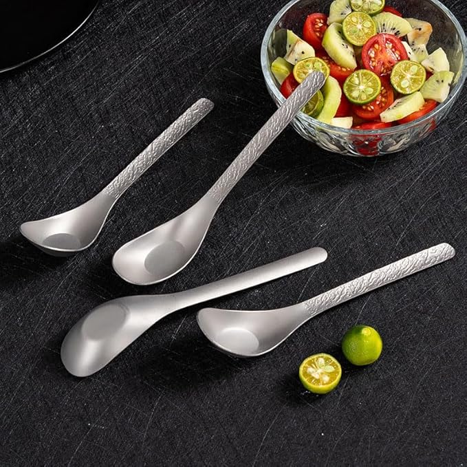 Long-Handled Relief Carving Soup Ladle Spoon, 6.7 in Pure Titanium Stirring Spoon for Coffee, Tea, Soup, Dessert, Ice, Bar, Kitchen, Cooking, Gift for Lovers