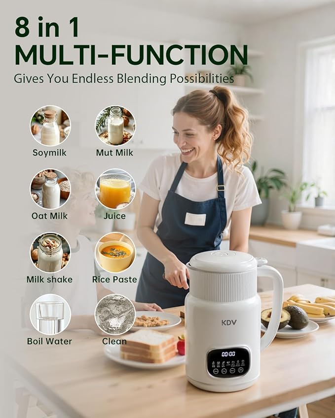 KDV 8 in 1 Nut Milk Maker Machine,32oz Automatic Soy Milk Maker Blender for Almond, Oat, Coconut, Plant-Based & Non-Dairy Milks/Beverages with Delay Start/Boil Water/Keep Warm