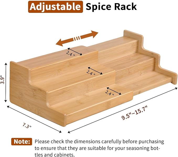 JinDoWin Spice Rack Organizer For Cabinet, Spice Organization For Cabinet, Spice Rack For Countertop,15.7 Inch Adjustable Seasoning Organizer Spice Organizer (2 Pack, Medium)