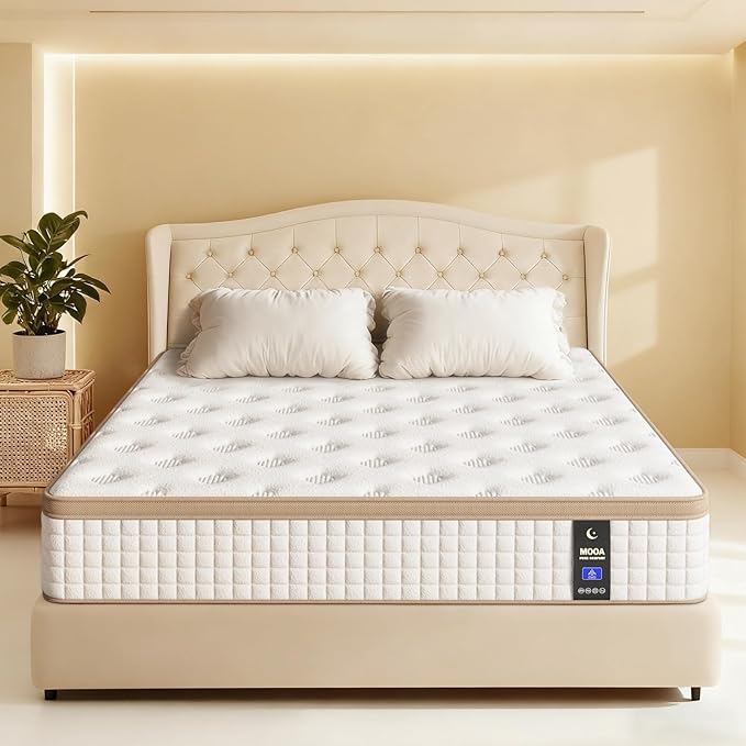 MOOA Queen Mattress, 12 Inch Queen Mattresses, Medium Firm Cooling Memory Foam for Hip/Shoulder/Lumbar Support, Individual Springs for Pressure Relief & Motion Isolation, Hybrid Mattress In A Box