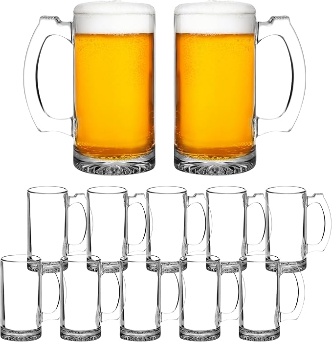 12 Libbey Beer Mugs Set, 12 oz. - Groomsmen Glassware - Clear