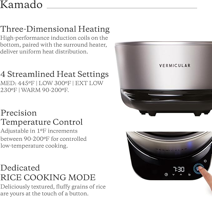 Vermicular Musui–Kamado (RICEPOT) | Cast Iron Induction Cooker | Precision Multicooker | Japanese Rice Cooker | Slow Cooker | Non-Toxic Enameled Cast Iron Pot | Matte Black & Silver | US Model (120V)