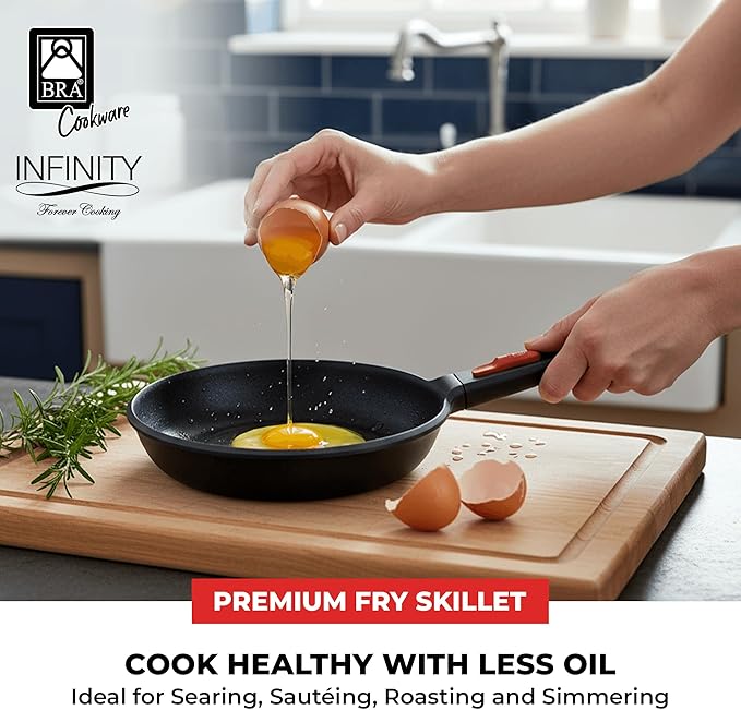 BRA COOKWARE Infinity Nonstick Frying Pan | 8-Inch Cast Aluminum Skillet | PFOA/PFAS Free Fry Pan | All Cooktops (incl Induction) Searing Skillet | Oven Safe up to 425°F (w/o Removable Handle)