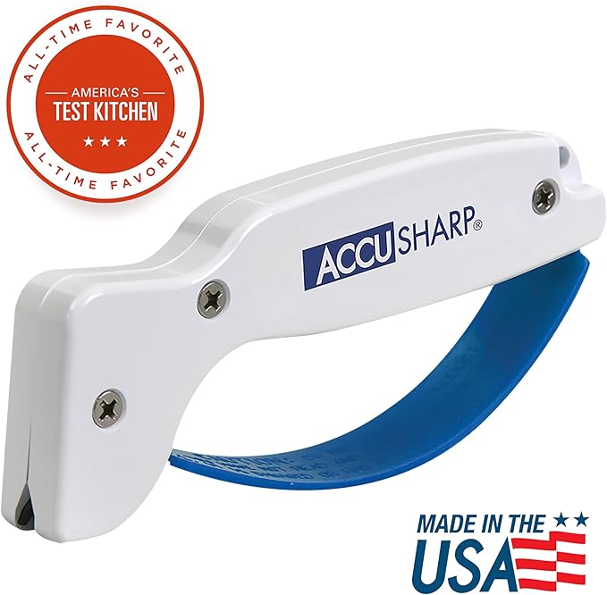 AccuSharp Knife Sharpener, Ergonomic Comfortable Handle, Compact & Easy to Use, Restore and Hone Straight & Serrated Knives, White
