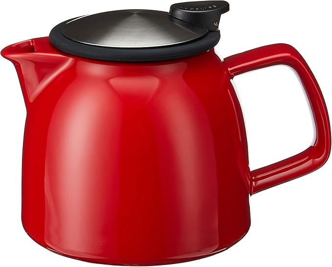 FORLIFE Bell Ceramic Teapot with Basket Infuser, 26-Ounce/770ml, Red