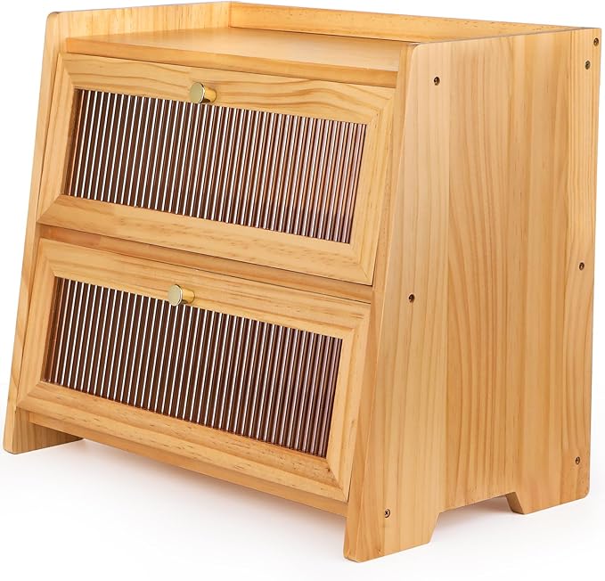 Bread Box For Kitchen Countertop, Corner Breadbox, Bread Boxes for Kitchen Counter Organizer Decor Storage, Wooden Storage Box Breadbox, Housewarming Birthday Wedding Christmas Gift